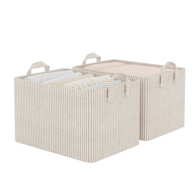 Ensemble de 2 grands bacs de rangement en tissu avec cadre en métal robuste et poignées intégrées, paniers de rangement de placard pour tablettes et rangement