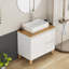 Ensemble de meuble-lavabo moderne de 31,5 po avec lavabo combiné, 1 porte et 2 grands tiroirs, système de fermeture en douceur, conception sans poignée, comptoir et pieds en bois massif naturel, lavabo carré en céramique sur le comptoir, blanc brillant