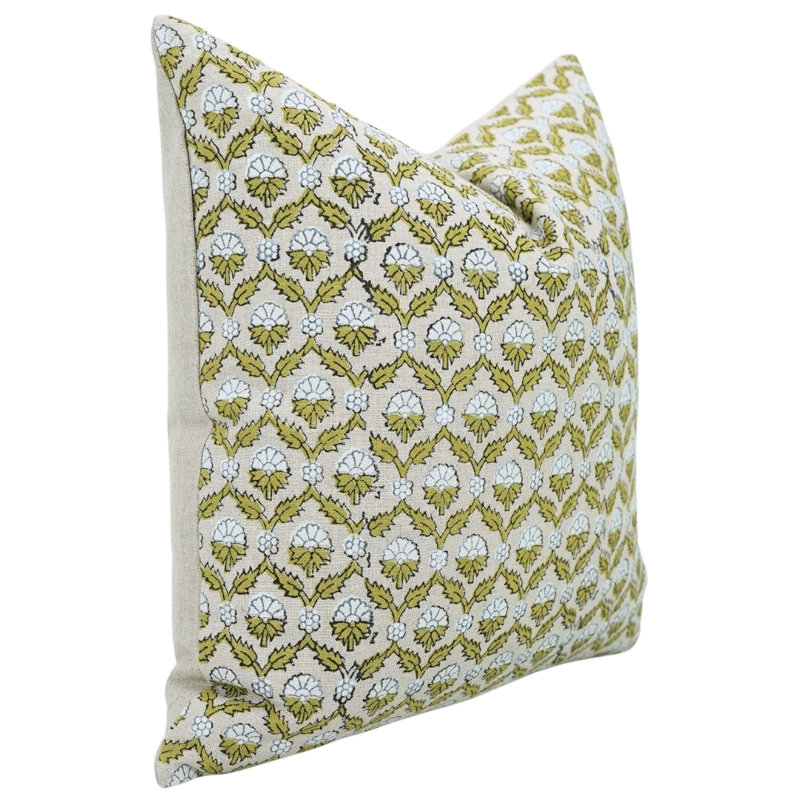 Coussin décoratif Fabividine Boho, lombaire floral, coton pur (Shehnaaz, vert), H 12 po x l 20 po