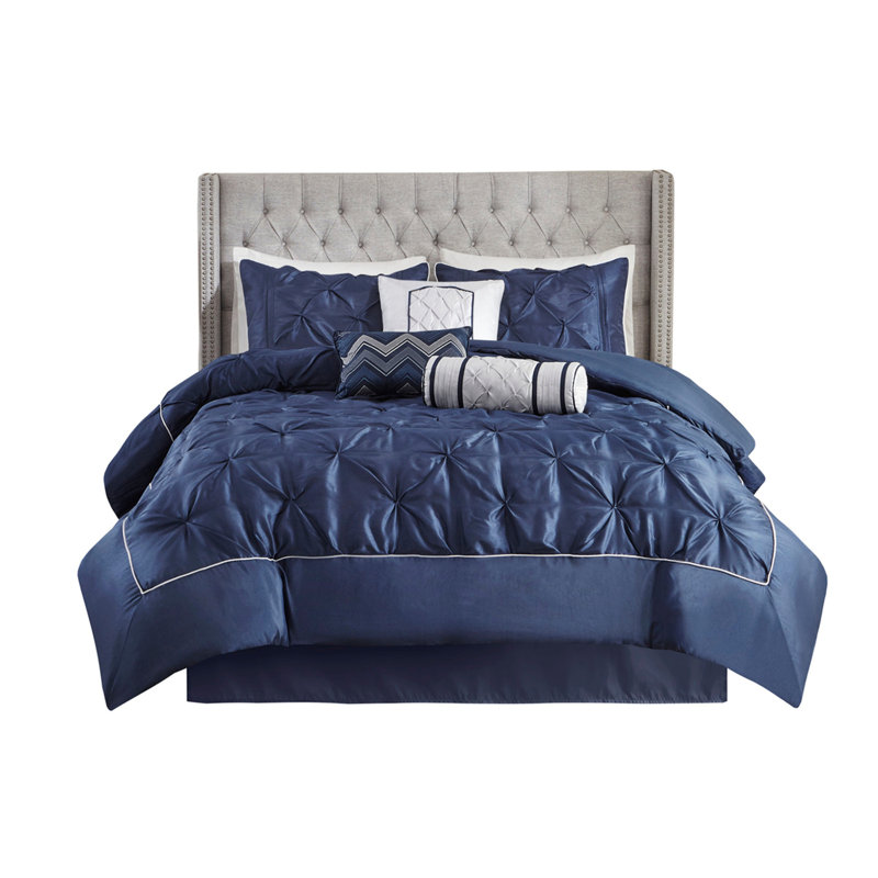 7 Piece Tufted Comforter Set Navy