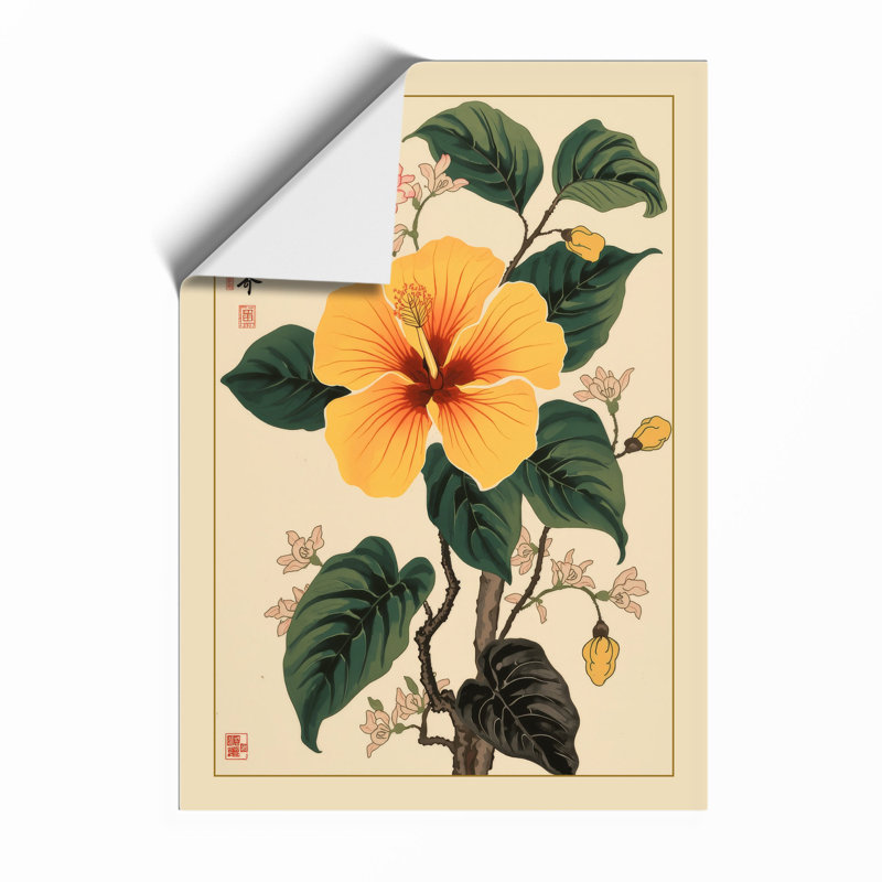 Golden Hibiscus Bloom Botanical - Framed Print, A2 - 59.4 x 42.0 cm, Unframed