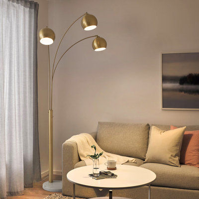 Triplet 3 Light Arc Floor Lamp - Nickel, Marble Base, Dimmer Switch