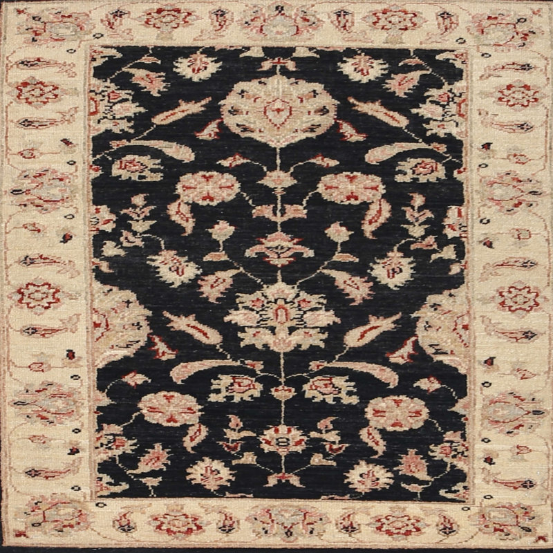 Tapis traditionnel noir / beige Guerrette, Rond 6 pi
