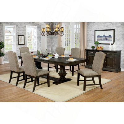 Contemporary Warm Gray Espresso Set Solidwood Dining Room Furniture Table W Leaf  Chairs