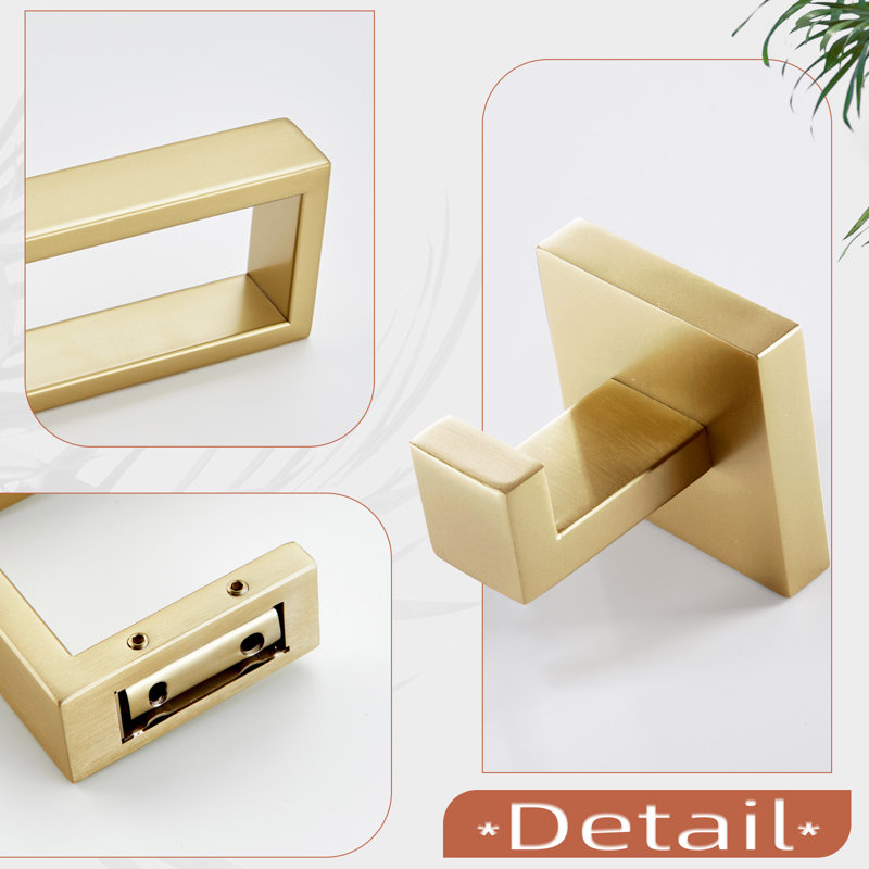 5 Piece Bathroom Hardware Set, Brushed Gold