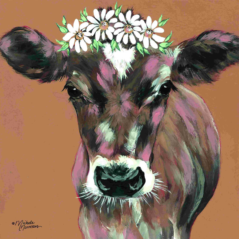 Vache patriotique - peinture sur toile tendue, H 12 po x l 12 po