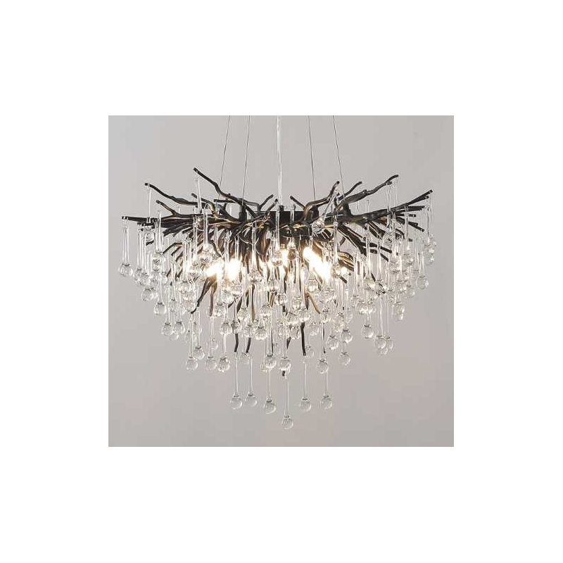 Light Crystal Tree Branch Chandelier, Matte Black