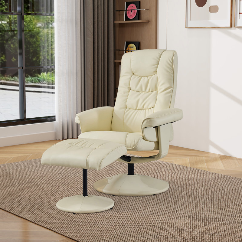 015-Recliner Chair With Ottoman - 360° Swivel Massage Lounge Chair With 5-Point Vibration & Heated Seat, Beige