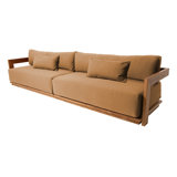 Hermosa 119" Wide Outdoor Teak Rectangle Patio Sofa with Cushions