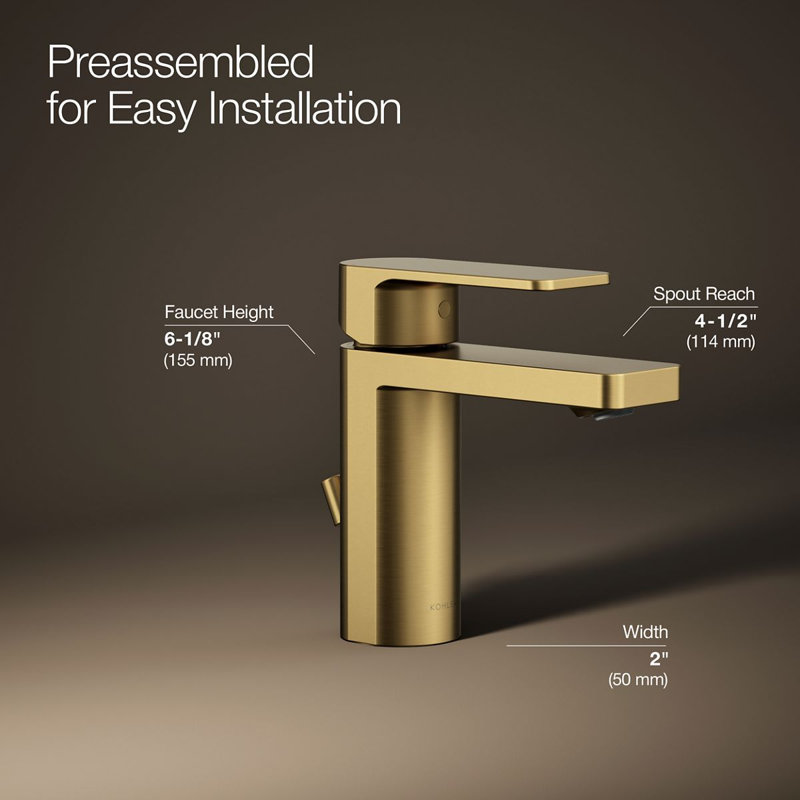 Parallel Single-Handle Bathroom Sink Faucet, Single-Hole Faucet with Pop-Up Drain, 0.5 GPM, Vibrant Brushed Moderne Brass