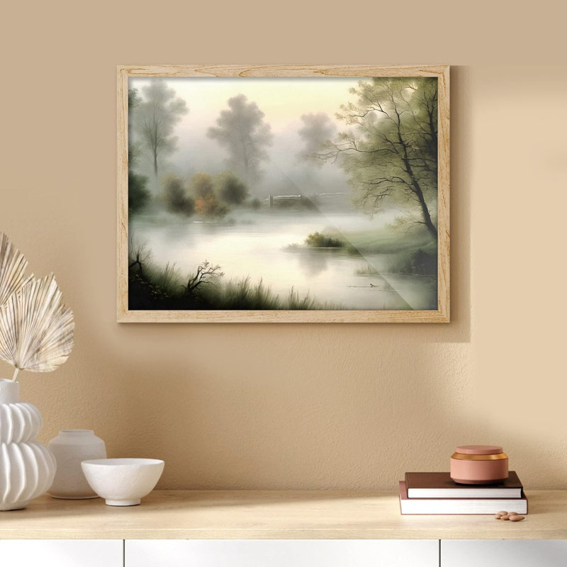 «Misty Foggy Forest Autumn Pond», impression d'art mural paysage naturel pour chambre à coucher, impression sur papier