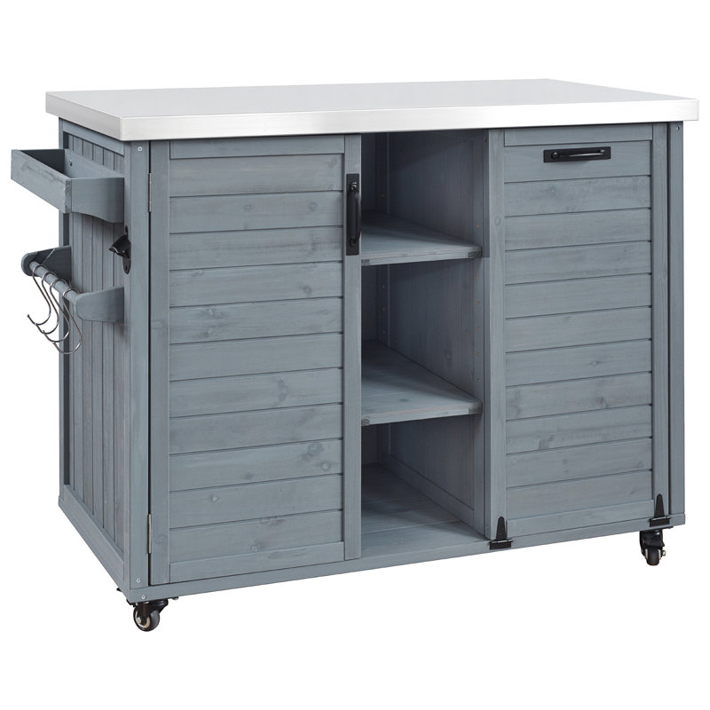 Îlot de cuisine 78,3 "avec table de barbecue pliable, Bleu