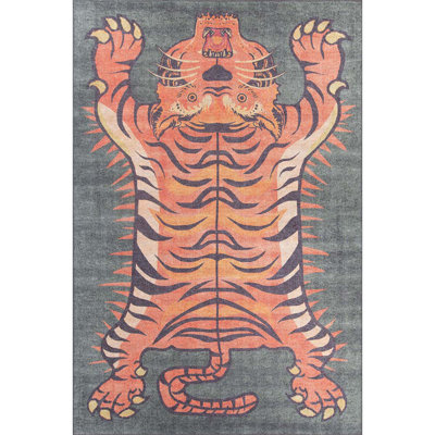 Opus Decorative Woven Base Tiger Pattern Rug in Green