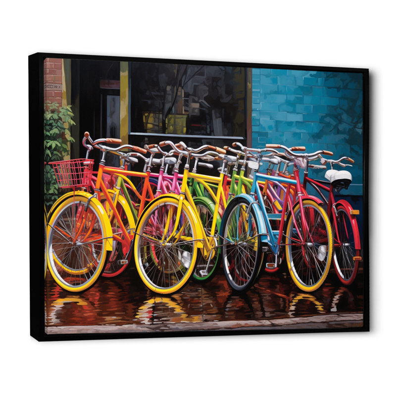 Bicycle Joyful Rides II - Transportation Wall Art Living Room, 16" H x 32" W, Cadre flottant noir