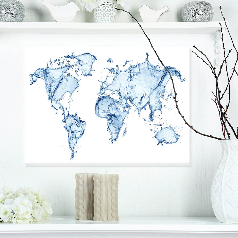 « world map water splash », impression, H 20 po x l 20 po x P 1 po, Métal