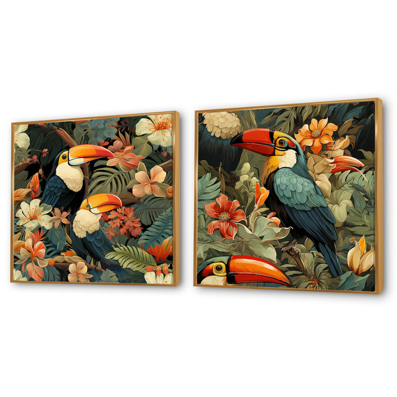 Codrey - Tropical Square Collage Set Of 2, 16" H x 33" W, Gold Floater Framed