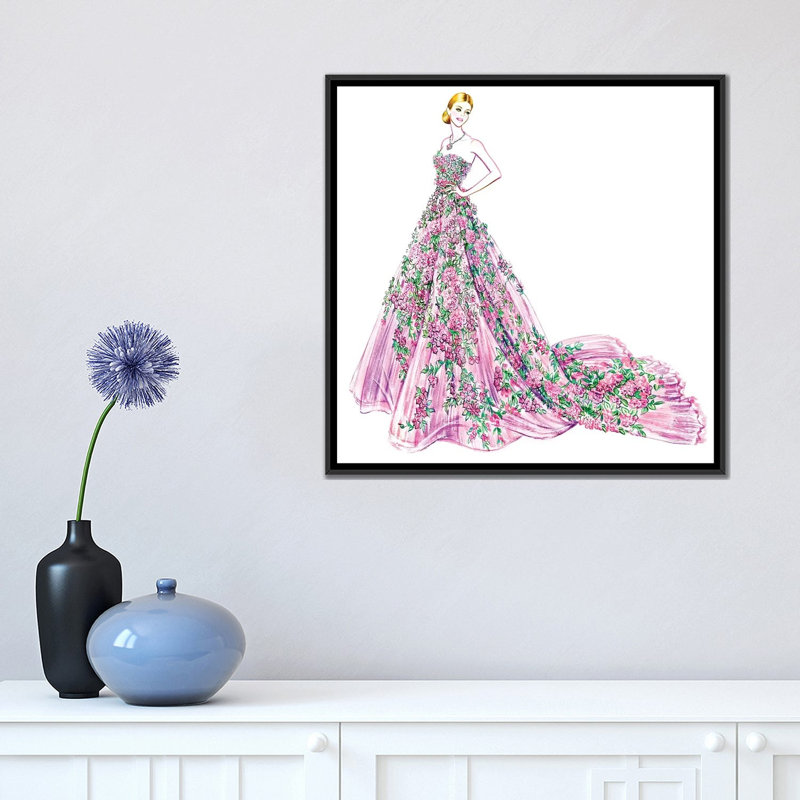 «Pink Floral», impression sur toile, H 18 po x l 18 po x P 1,5 po, Toile avec cadre noir, Pas de tapis