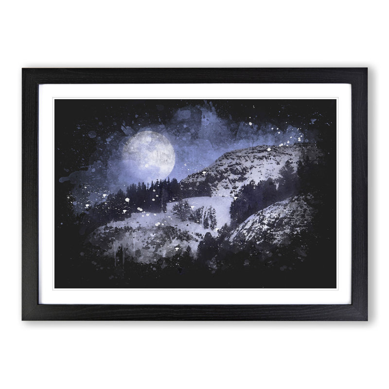 Full Moon over the Mountains - Picture Frame Graphic Art, Black, 65cm H x 90cm W x 2cm D