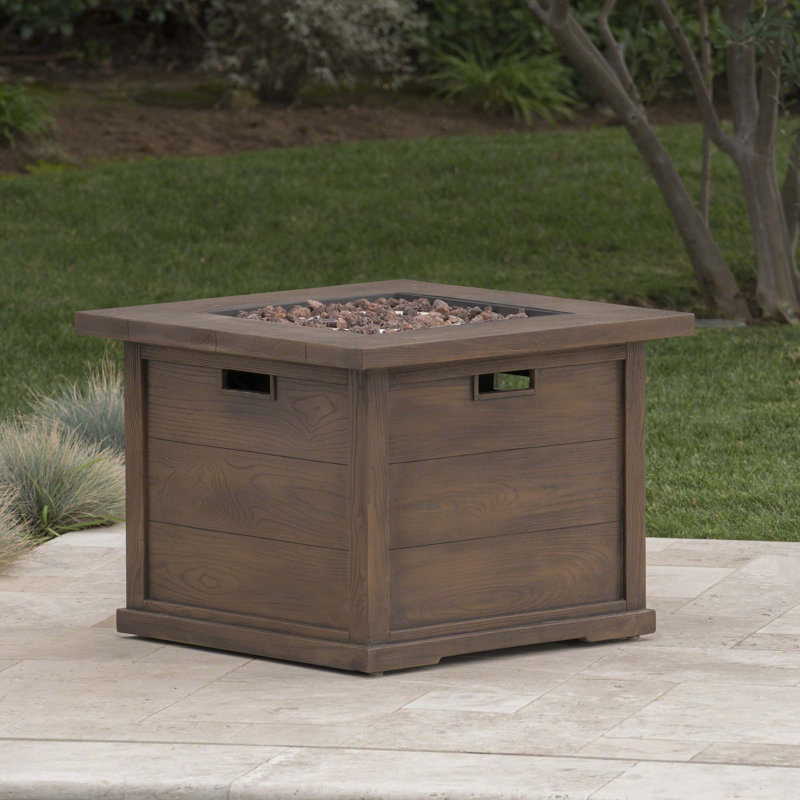 Patio Outdoor 24'' H X 32'' W Square Gas Burning Concrete Fire Pit Wood Pattern,40,000 BTU