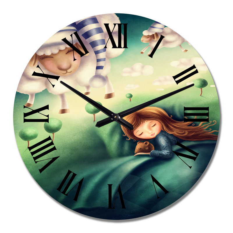 Petite fille et mouton chasseur - Horloge murale pour enfants, Moyen