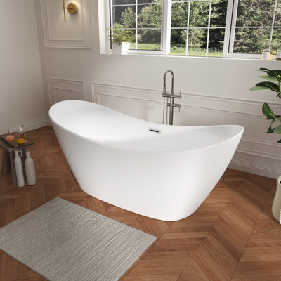 59" Freestanding Soaking Acrylic Bathtub, Glossy White