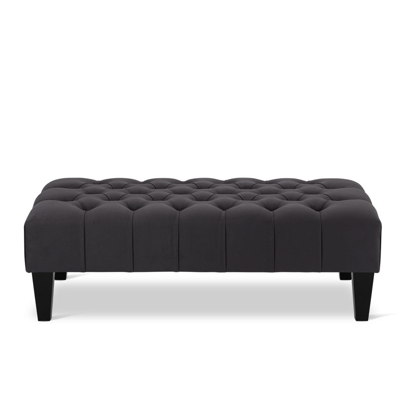 Ainura 100cm Wide Velvet Tufted Rectangle Solid Colour Cocktail Ottoman, Graphite, Black