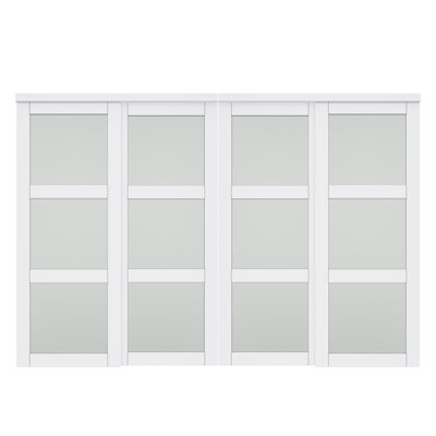 80'' 3 Lite White Frosted Glass Double Sliding Closet Door Room Divider  Space-Saving with Hardware Kit 
