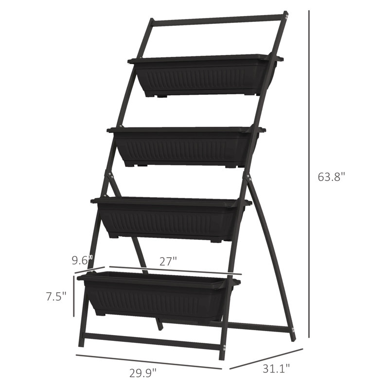 Outdoor Plant Stand Grow Container For Vegetable & Flowers,4-Tier Vertical Raised Garden Planter With 4 Boxes, Noir