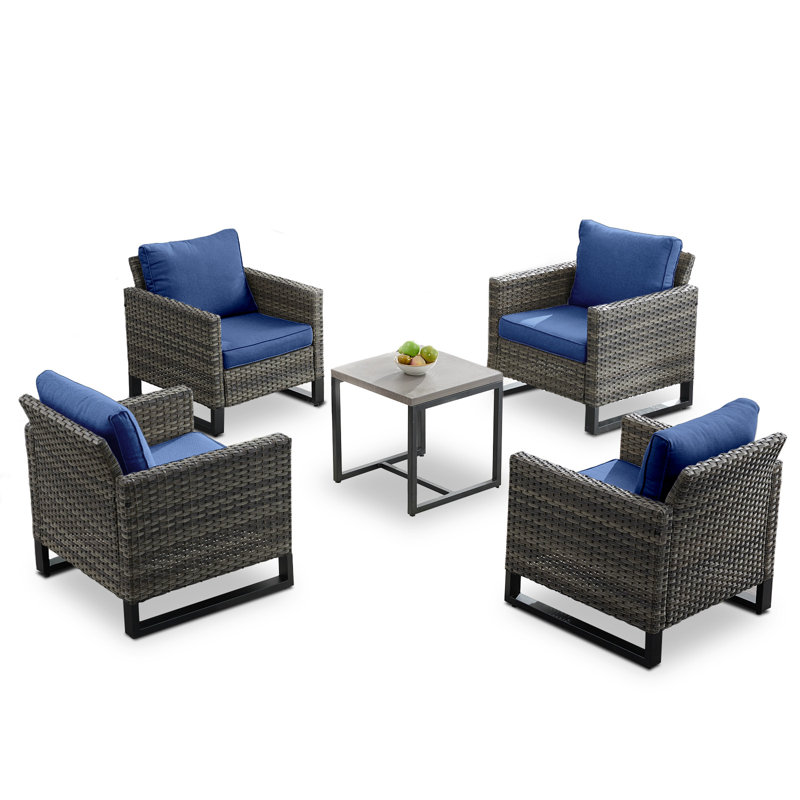 Chaise de patio avec coussins Nazime, Bleu