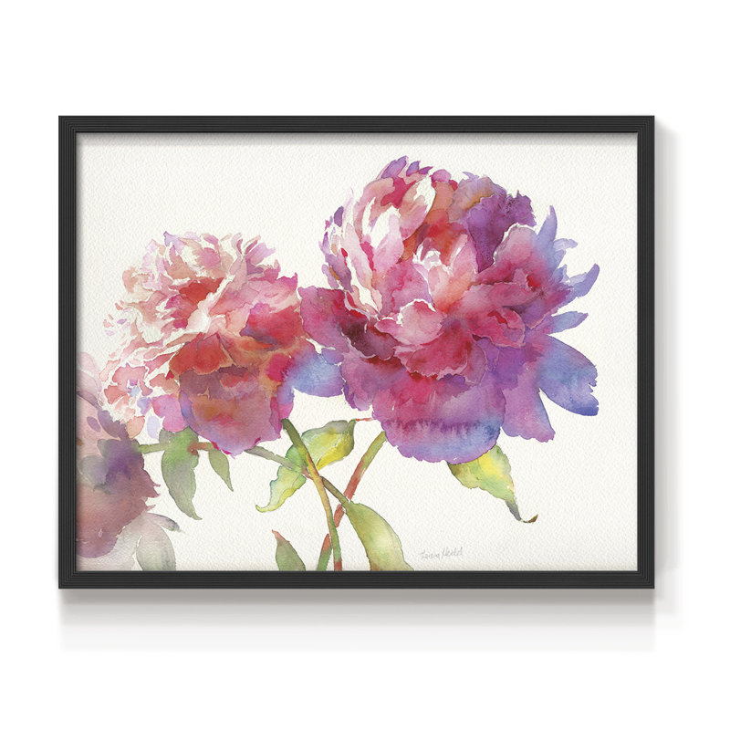 Prize Peonies II -Framed Print - Restickable, 11" H x 14" W, Black