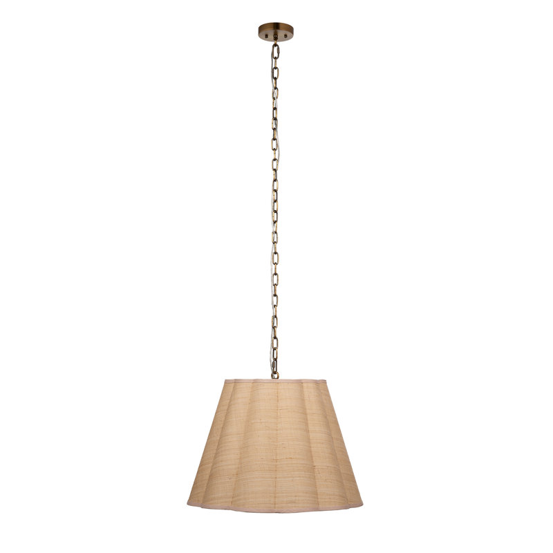Scalloped 1-Light Pendant, Boucle Linen, Brown