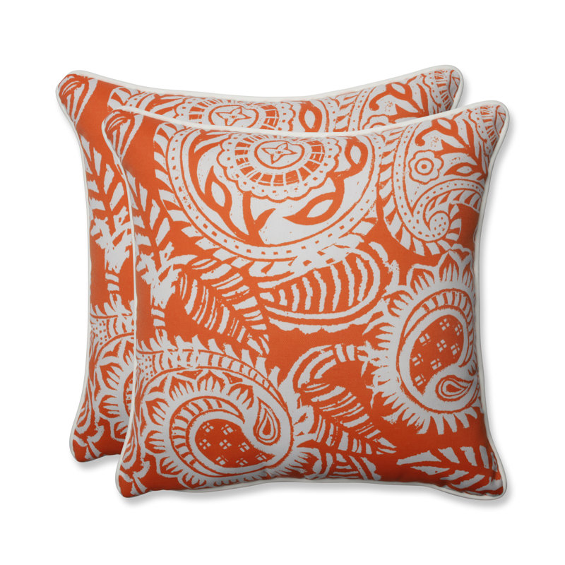 Orange and White Paisley Indoor/Outdoor Throw Pillow Set