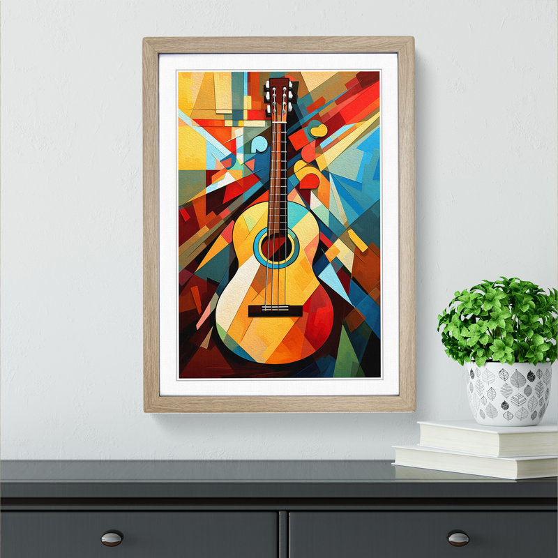 XYZ-FRM-V1223-1761 Acoustic Guitar Orphism No.3 - Single Picture Frame Print on Wood, Oak, 64cm H x 46cm W x 2cm D