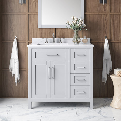 Wade Logan® Angle 36'' Free Standing Single Bathroom Vanity with Marble ...