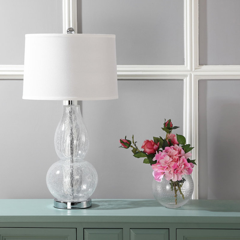 Acuna Glass Table Lamp, Clear Base/Cream Shade