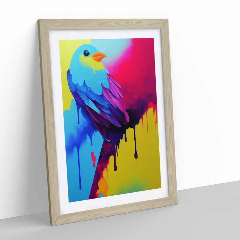 Bird Paint Drips No.3 - Wall Art, 48cm H x 36cm W, Oak Framed, White
