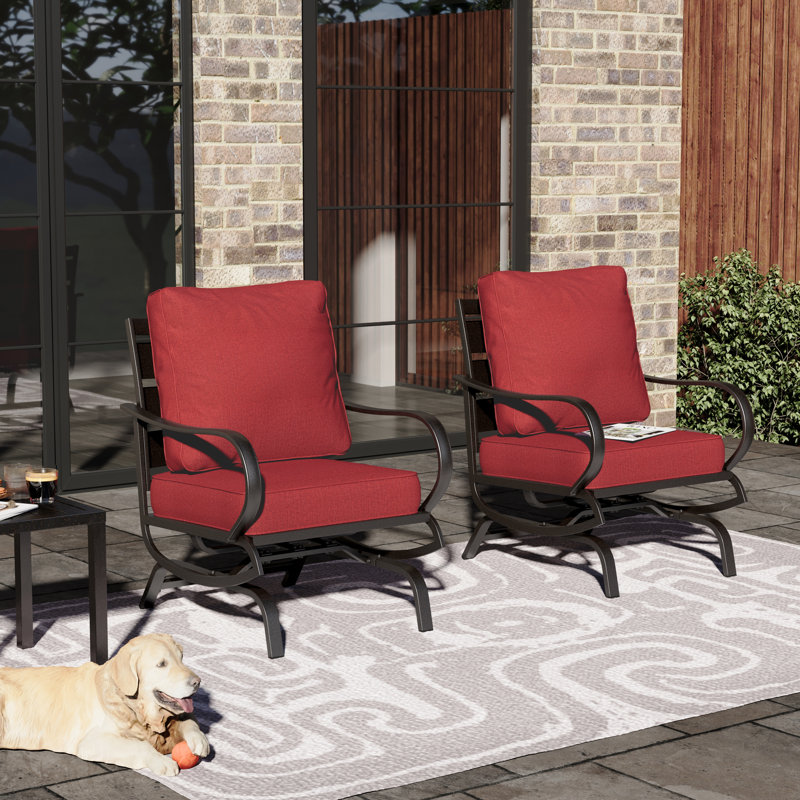 Chaise longue berçante en métal avec coussins Argirios (ensemble de 2), Rouge