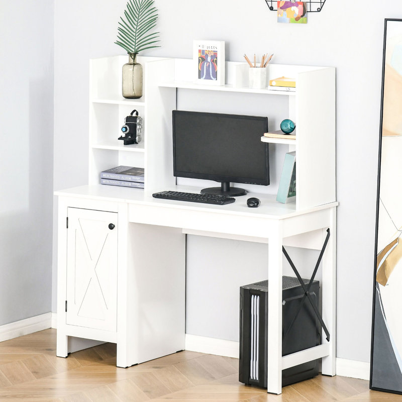 Bureau d'ordinateur de ferme avec huche et armoire, bureau à domicile avec rangement, pour bureau
