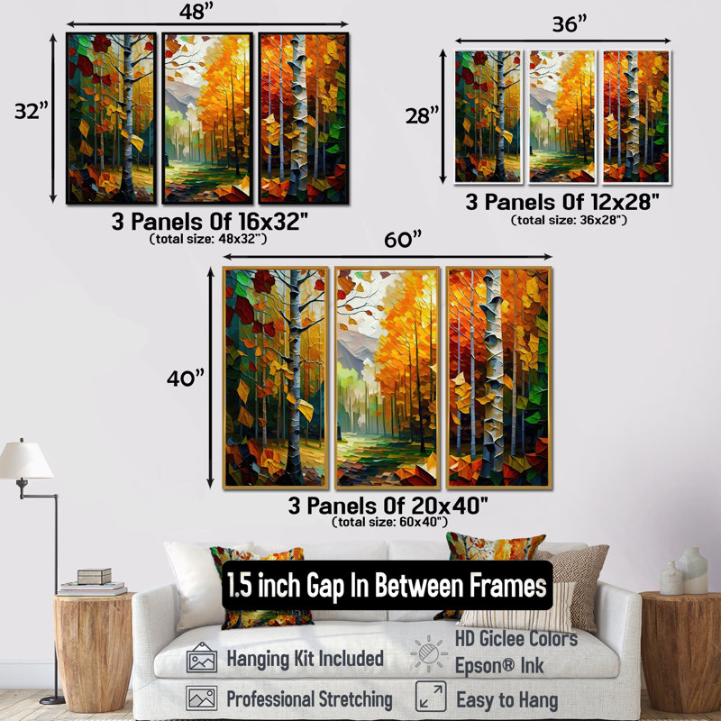 " Path Into The Forest III " 3 - Pieces, 32" H x 48" W x 1" D, Brown