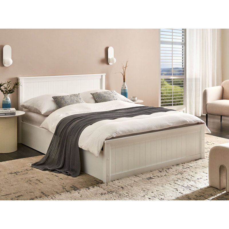 Ottoman Bed Pine Wood LAMBRES White, European Double (140 x 200 cm)