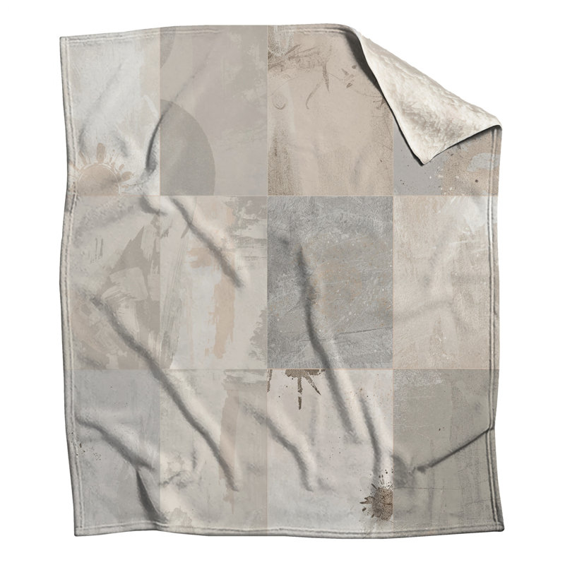 Couvertures abstraites à blocs gris beige, L 50 po x H 60 po