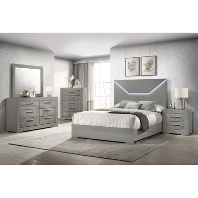 Lumet 5-piece Queen Bedroom Set Grey High Gloss