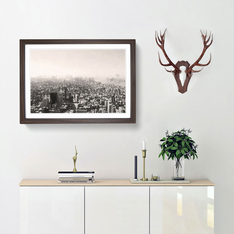 The Skyline of New York in Abstract - Framed Print, 60cm H x 91cm W x 2cm D, Walnut