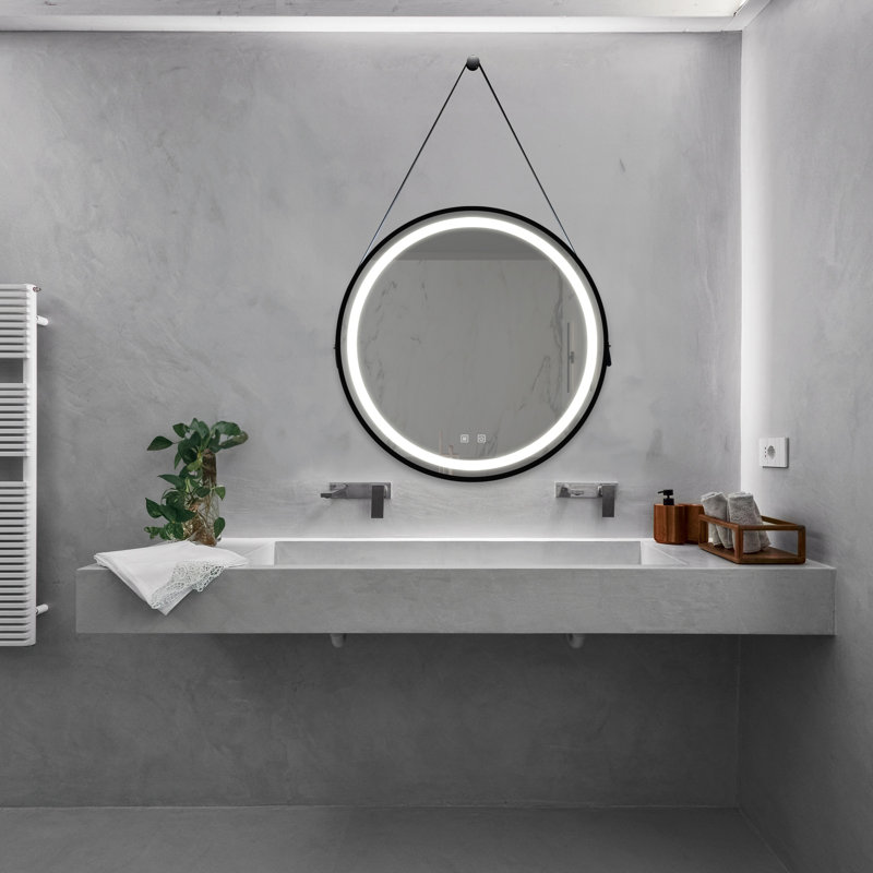 Miroir de salle de bain pour salle de bain avec fond de panier en aluminium noir, 32 po x 32 po