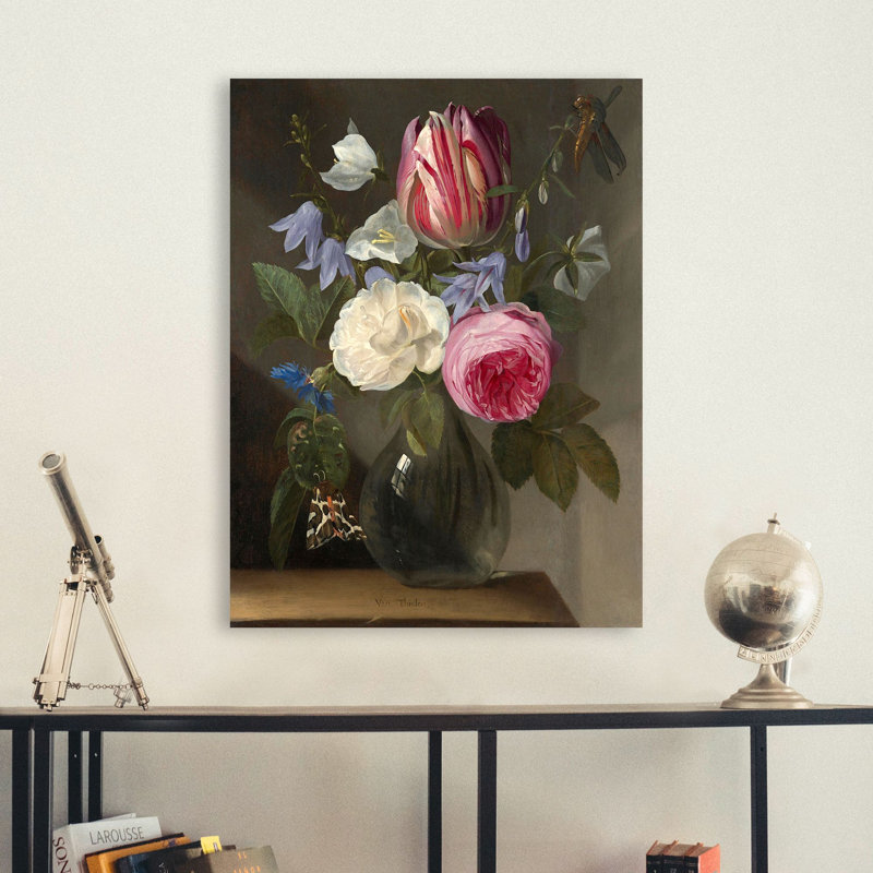 Roses And ATulip In A Glass Vase by Jan Philips Van Thielen - Wrapped Canvas Print, 80cm H x 60cm W x 4cm D