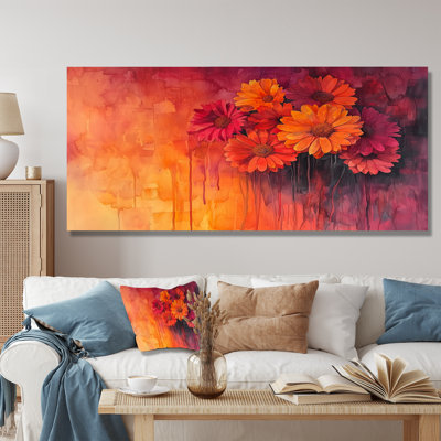 Coucher de soleil aux nuances de peinture florale abstraite - décoration murale abstraite florale en métal
