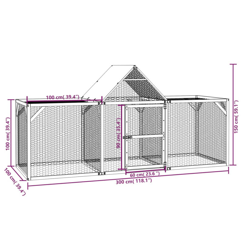 Lexie Chicken Run, 150cm H x 300cm W x 100cm D