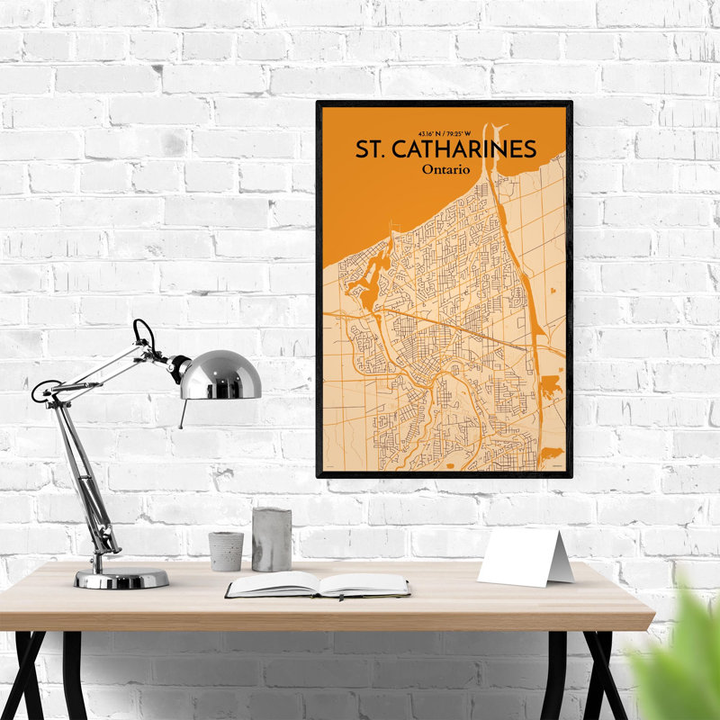 St. Catharines City Map, impression, Orange / or pâle, H 36 po x l 24 po