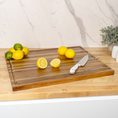Eldridge Extra Large 24 in. W x 18 in. D Handcrafted Acacia Wood Grain Thick Reversible Cutting Board with Juice Grooves, Natural