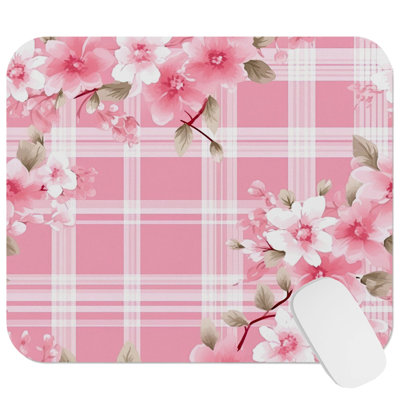 Floral Pink Plaid Flowers IX Gaming Cute Office Laptop Desk Pad Gift Mat Square Rectangle Non-Slip Mousepad